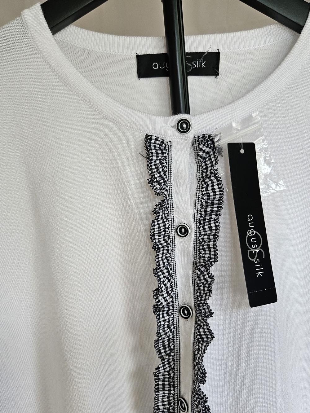 august silk White Cardigan with Black Trim - Picture 3 of 14
